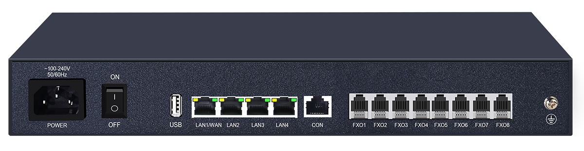 Cisco IP PBX system rear panel with FXO and LAN ports