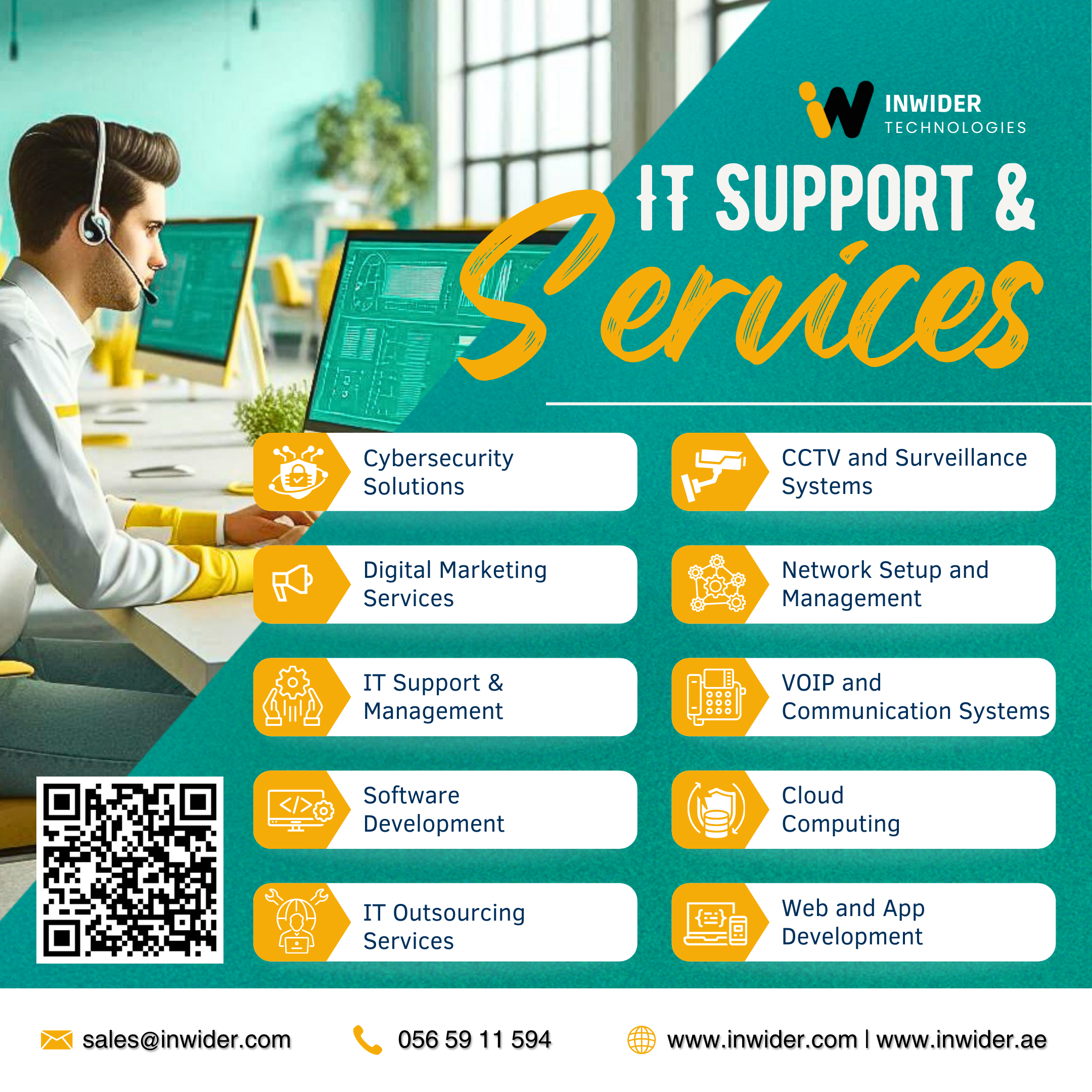 Inwider Technologies is a UAE-based IT solutions and security systems provider offering complete technology services across Dubai, Sharjah, and Ajman. The company specializes in IT infrastructure, networking, CCTV surveillance, ELV systems, access control, biometric attendance, WiFi solutions, and IT AMC support.