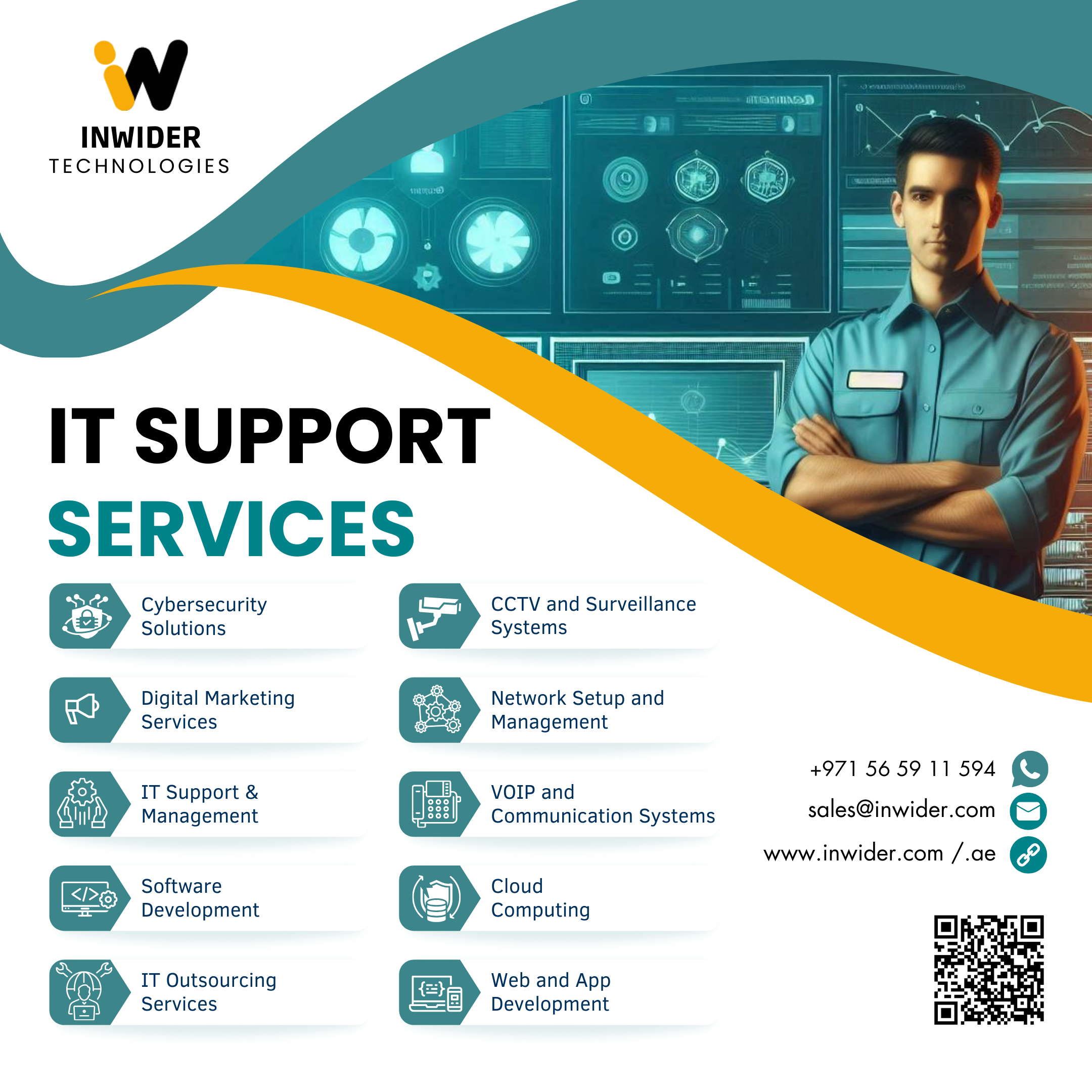 Inwider Technologies is a UAE-based IT solutions and security systems provider offering complete technology services across Dubai, Sharjah, and Ajman. The company specializes in IT infrastructure, networking, CCTV surveillance, ELV systems, access control, biometric attendance, WiFi solutions, and IT AMC support.